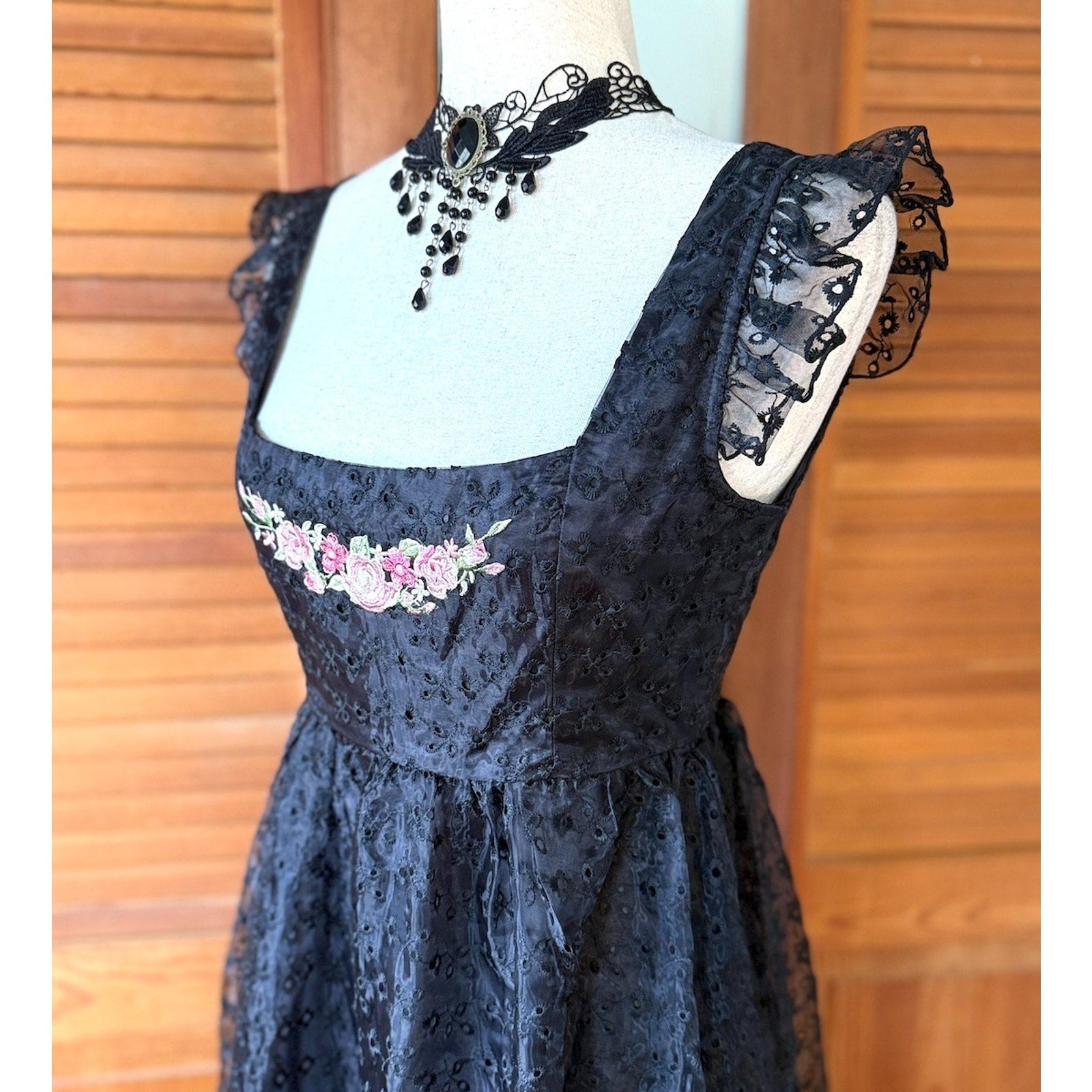 Dolls Kill Gothic Victorian Dark Fairycore Halloween Embroidered Eyelet Dress S