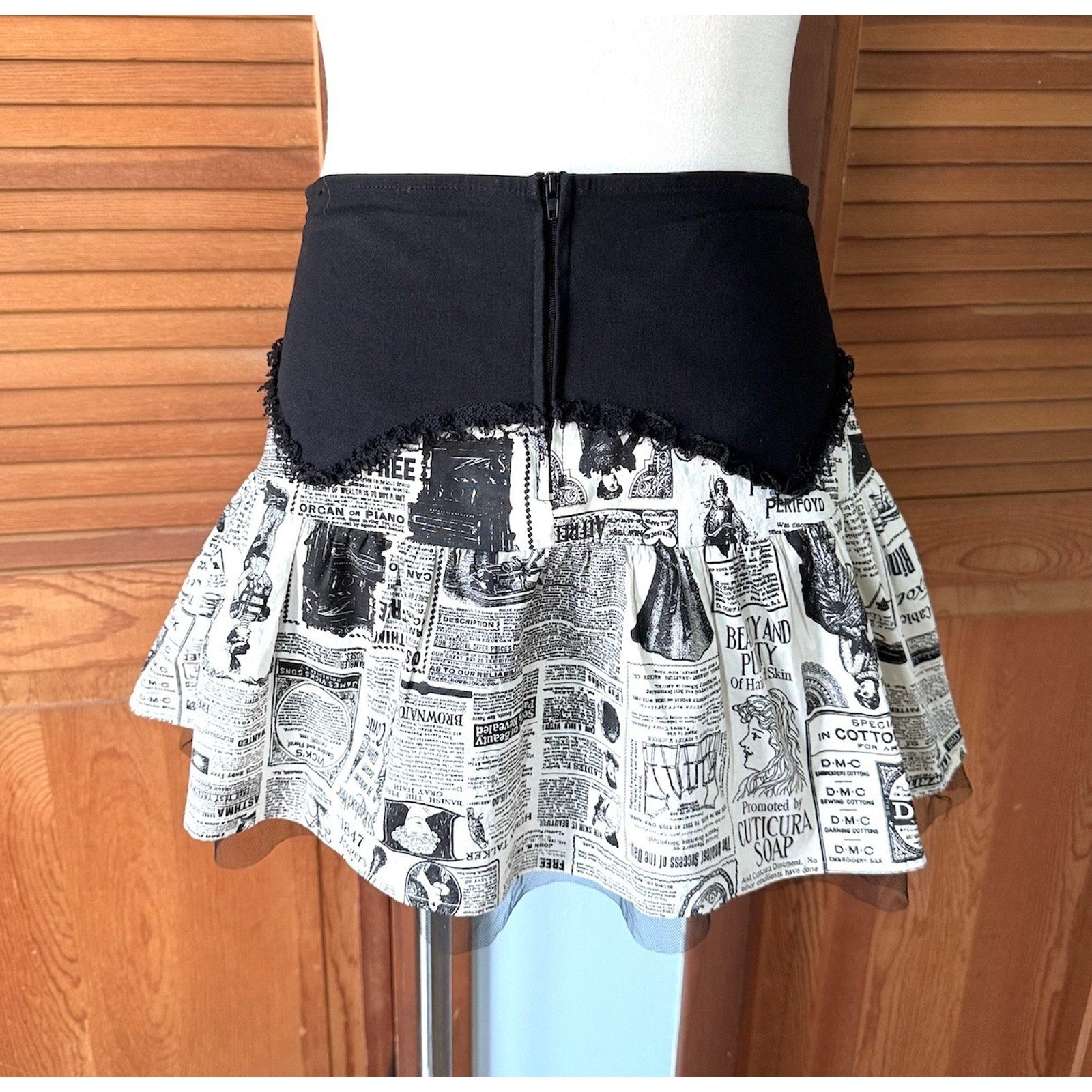 Vintage Lip Service Step in Time Goth Steampunk Victorian Newsprint Mini Skirt M