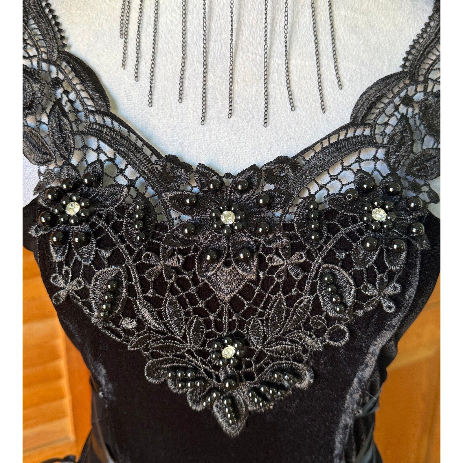 Devil Fashion Gothic Victorian Dark Fairy Beaded Lace-Up Sides Mini Dress