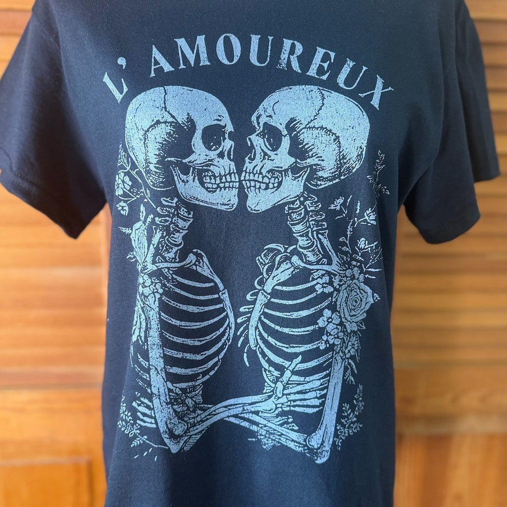 Gothic Victorian Vampire Vkei Tarot The Lovers Black Skeleton Rose Tee T-Shirt