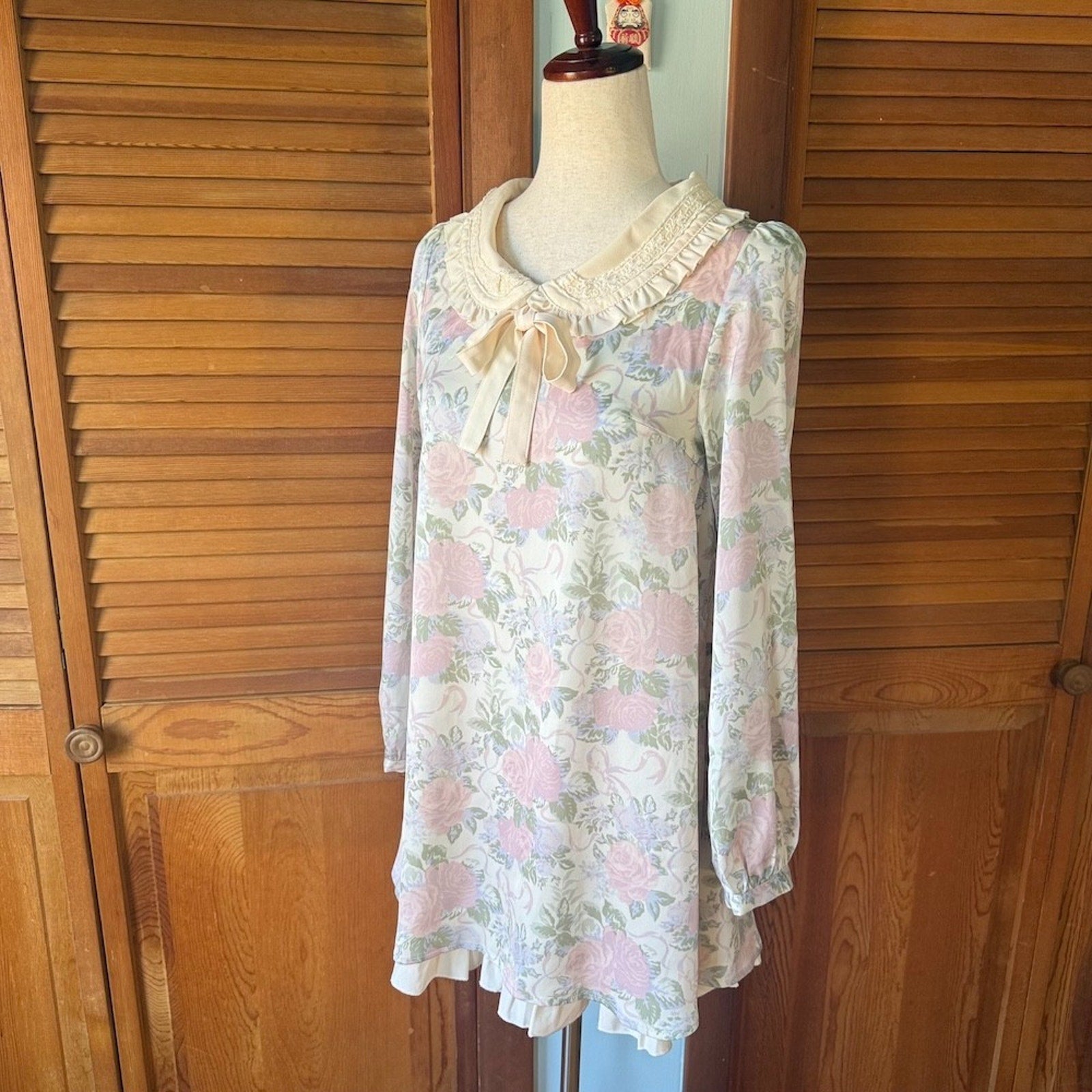 J-fashion Gyaru Himekaji Cottagecore Liz Lisa Penderie Pin Rose Cream Dress XS