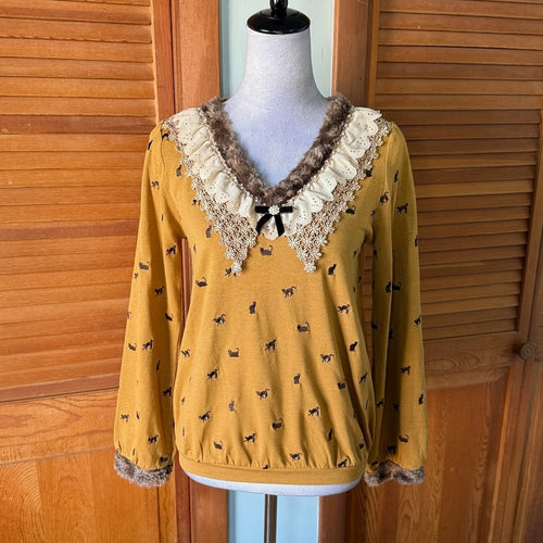Axes Femme J-fashion Gyaru Himekaji Harajuku Kawaii Yellow Kitty Cat Top M