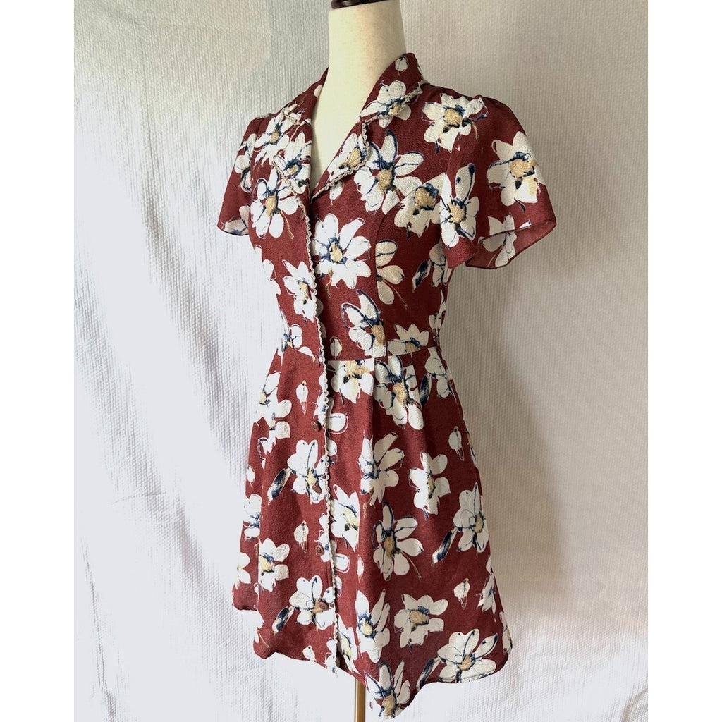 Axes Femme Lolita J-Fashion Jirai Gyaru Dollcore Burgundy Floral Dress M