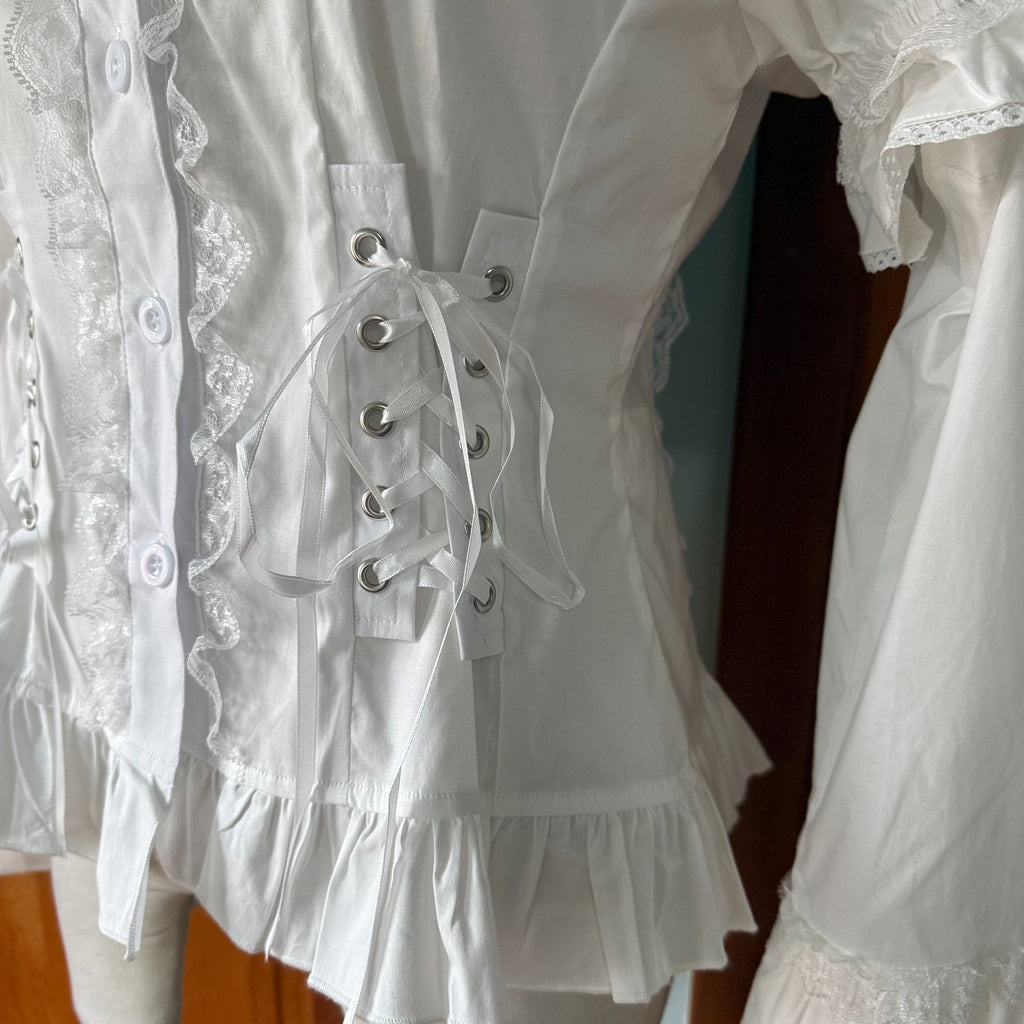 ACDC Rag Gothic Lolita EGL Aristocrat White Lace-Up Cross Transformer Shirt OS