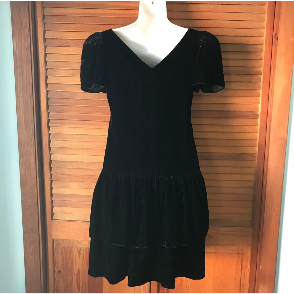 Vintage Gothic Lolita EGL Beetle Mania Black Velvet Lace & Bow Dress XS