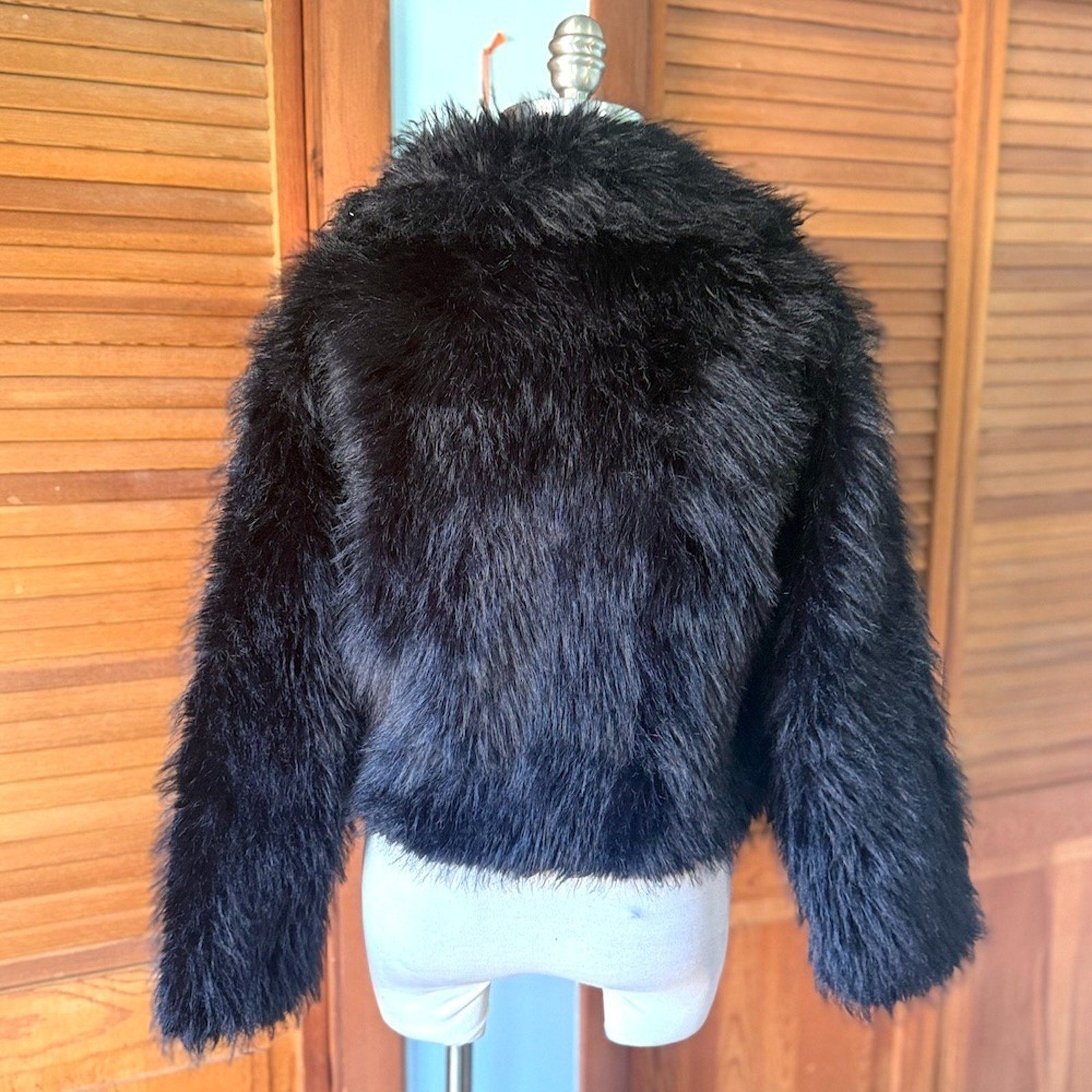 Gothic Victorian Punk Glam Rave Emo Alternative Black Faux Fur Jacket XS-L