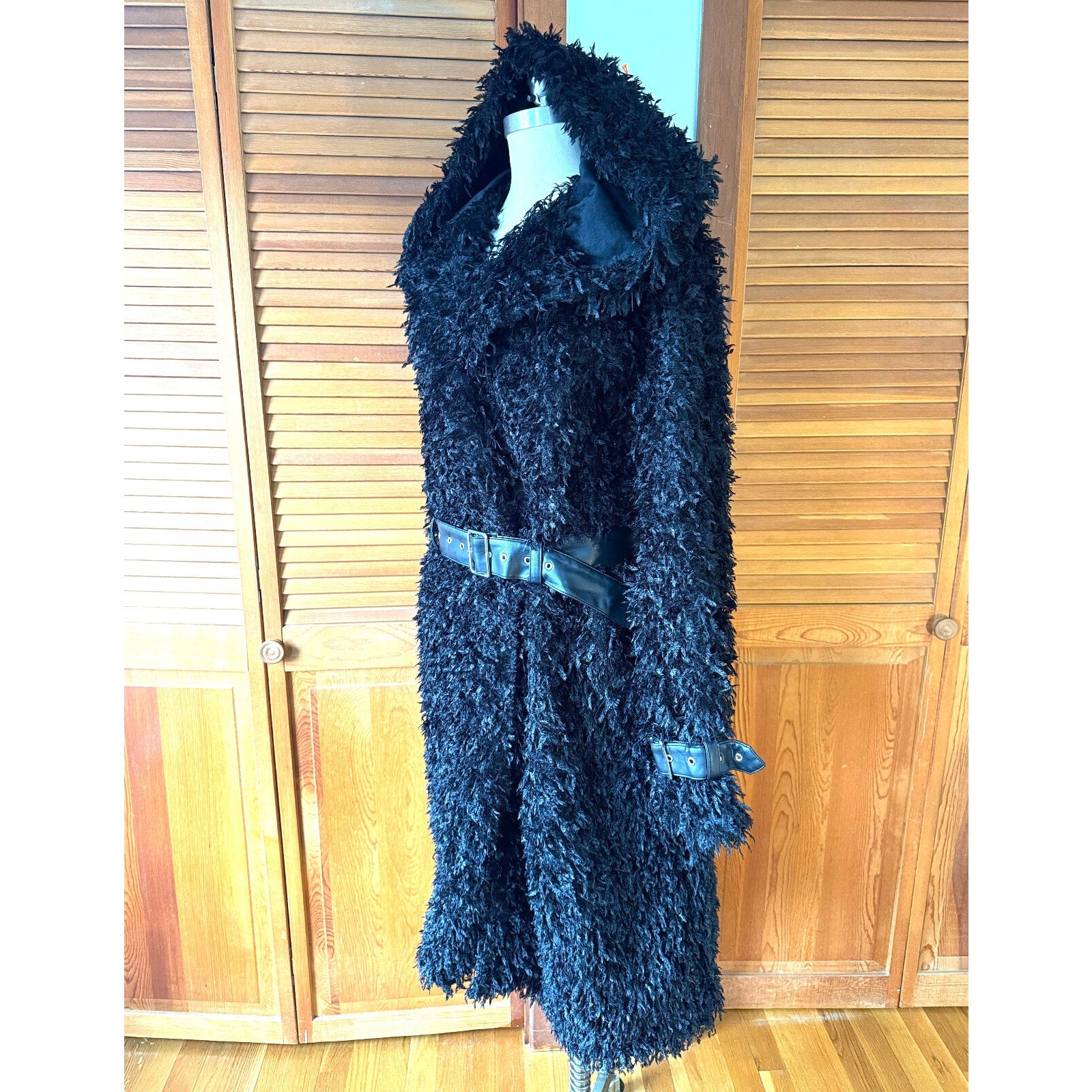 Killstar Goth Punk Black Faux Fur & Buckles Oversized Hooded Coat Jacket S-M
