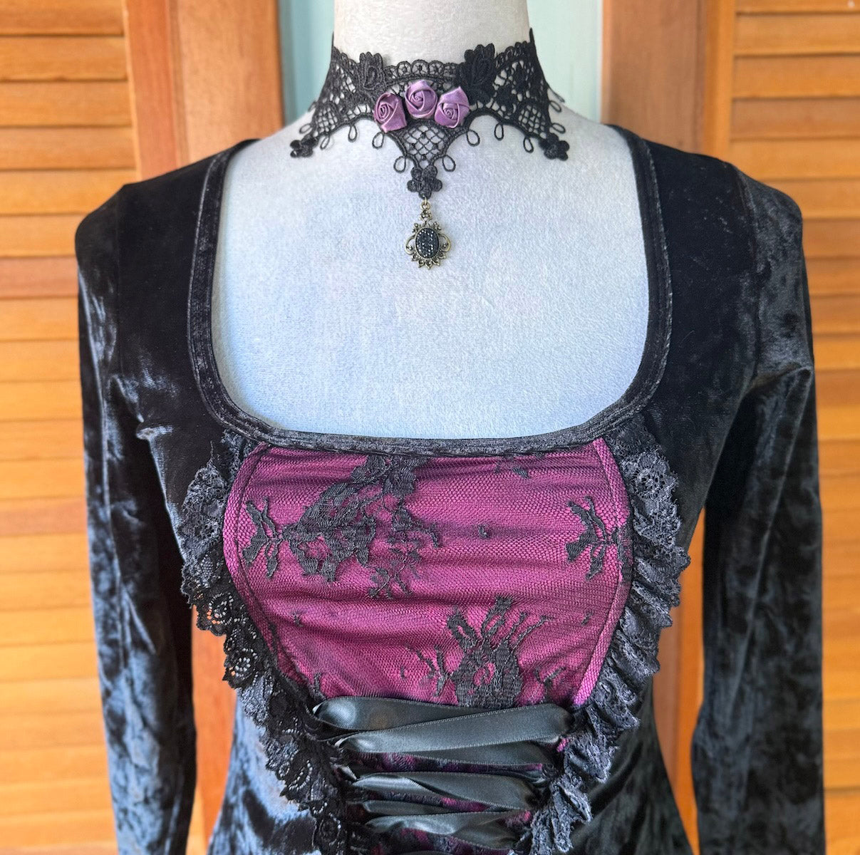 Gothic Victorian Dolls Kill Maroon Moon Black Velvet Mini Dress