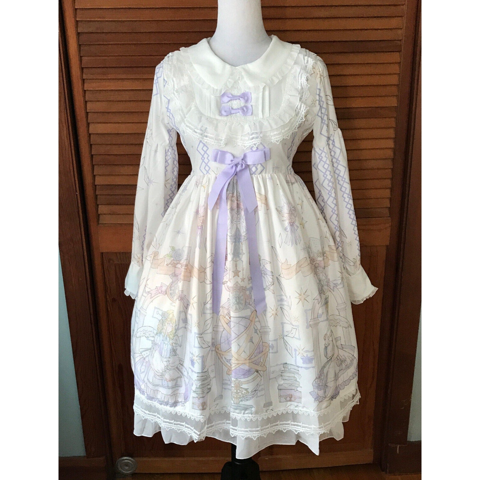 Lolita Kawaii Dolly White Lavender Angel Celestial Science Dress & Petticoat M