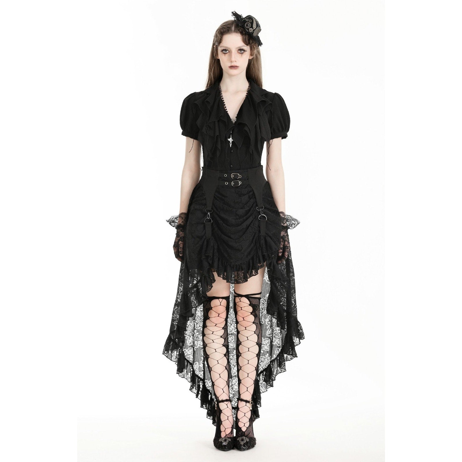 Dark in Love Gothic Victorian Vampire Vkei Black Lace Garter & Buckle Skirt