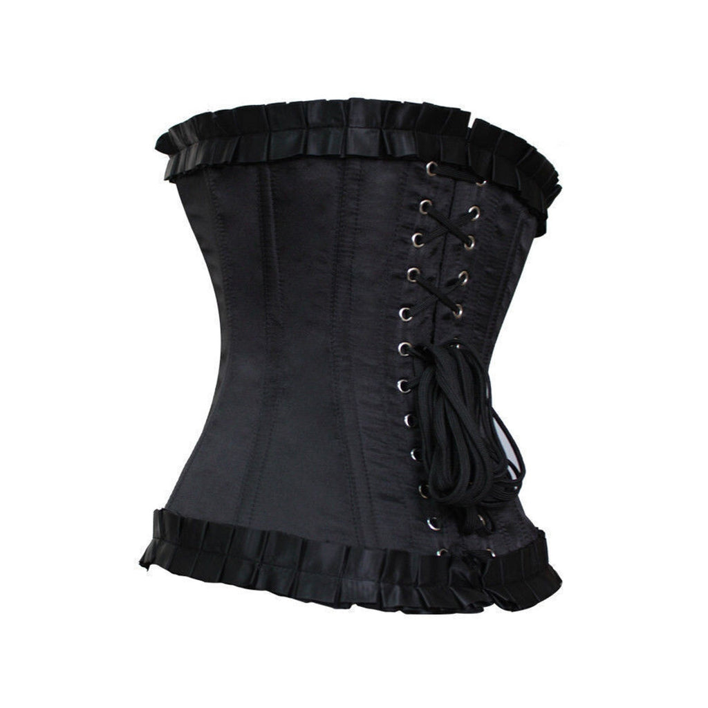 Gothic Lolita Victorian Heavy Steel Boned Pink Black Polka Dot Bow Corset