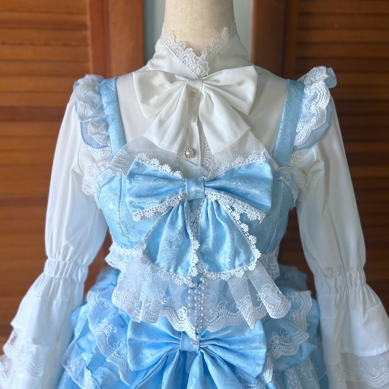 Sweet Lolita Alice in Wonderland Blue White JSK Shirt Petticoat Outfit Dress