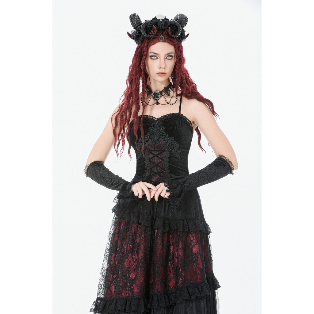 Dark in Love Gothic Victorian Blood Offering Black Red Velvet & Lace Cami Top