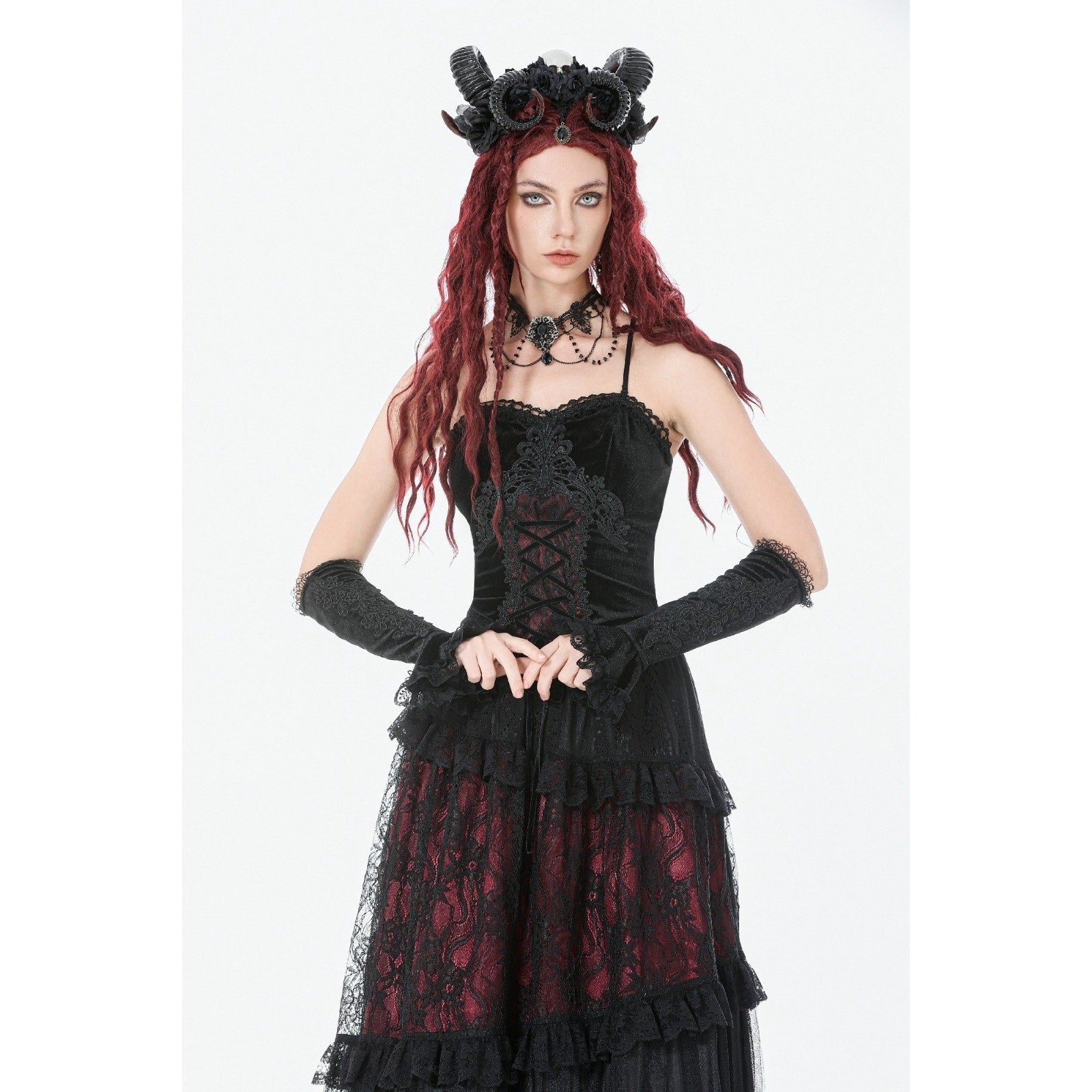 Dark in Love Gothic Victorian Blood Offering Black Red Velvet & Lace Cami Top