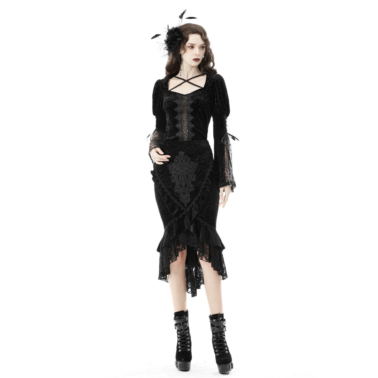 Dark in Love Gothic Victorian Vampire Vkei Black Velvet Corset Back Skirt