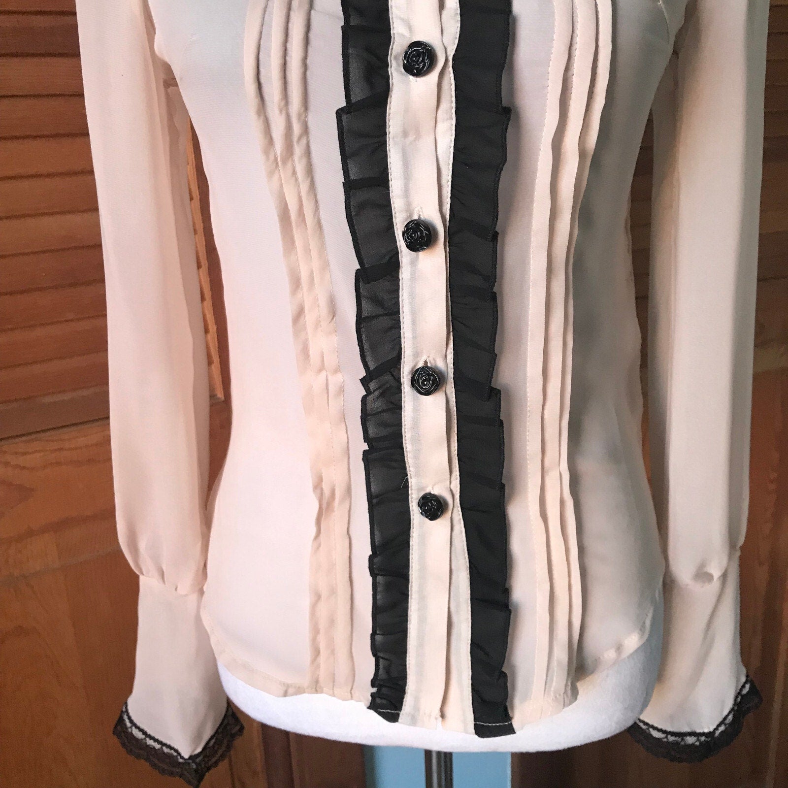Voodoo Vixen Gothic Steampunk Victorian Aristocrat Sheer Ivory Chiffon Blouse S
