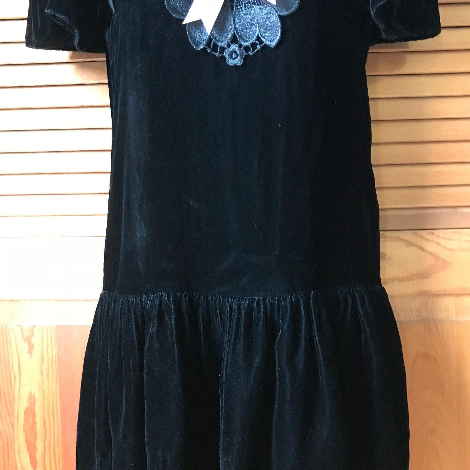 Vintage Gothic Lolita EGL Beetle Mania Black Velvet Lace & Bow Dress XS