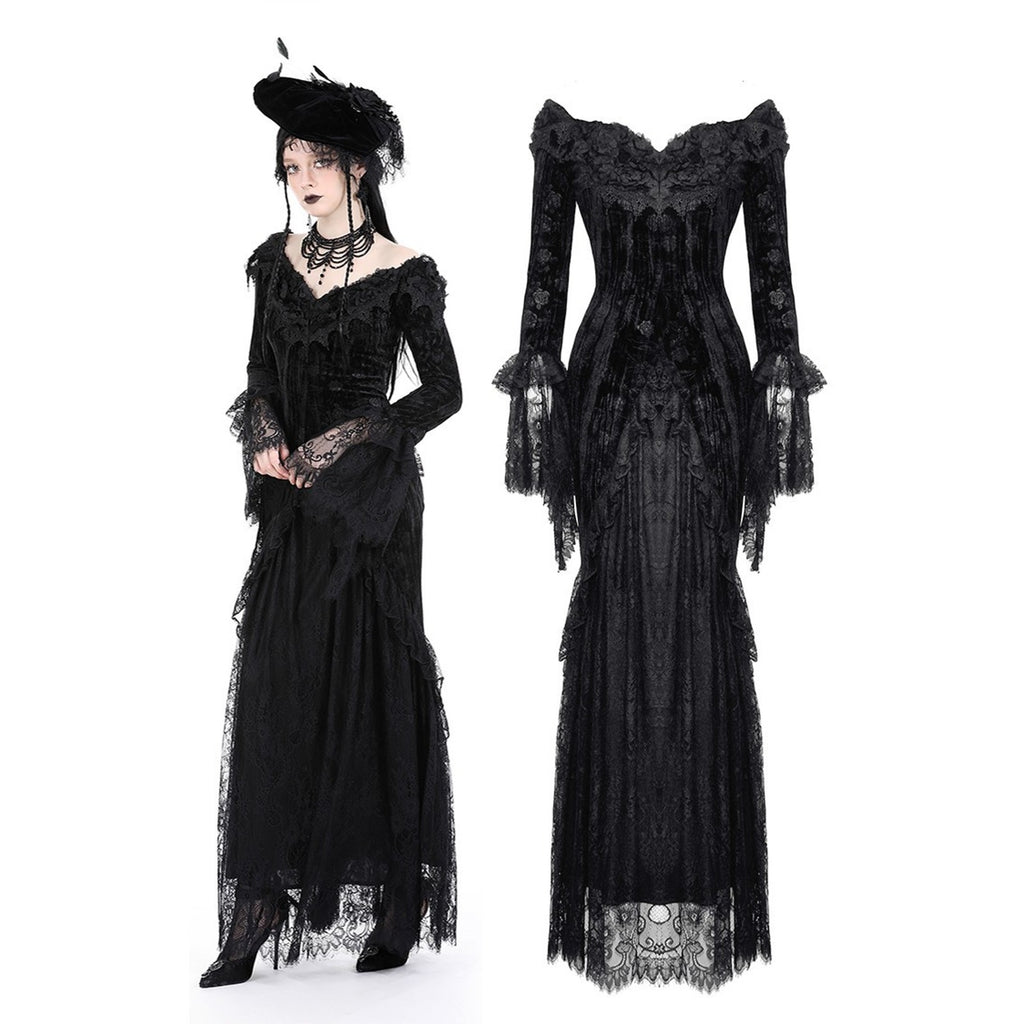 Dark in Love Gothic Victorian Vampire Rose Luxe Black Velvet & Lace Gown