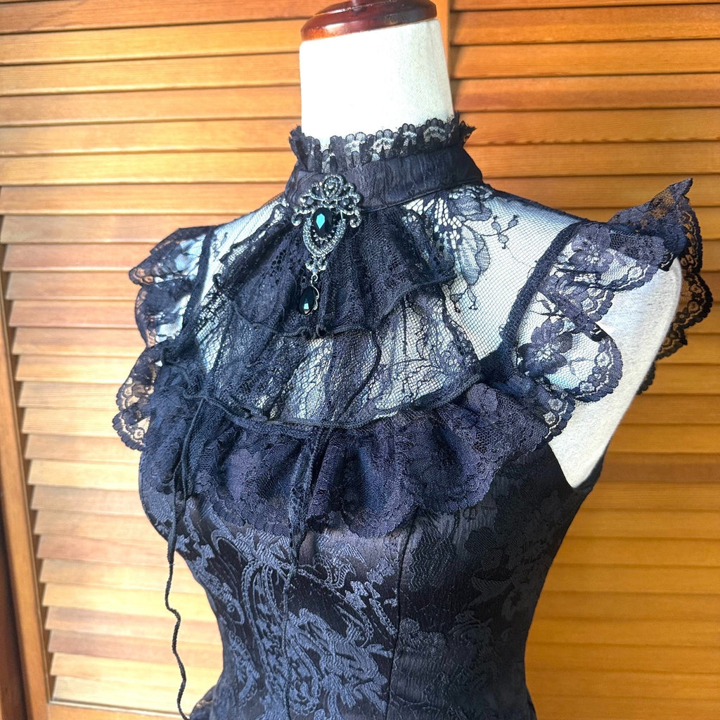 Dark In Love Gothic Victorian Dark Fairycore Baroque Lace Jabot Bustier Top