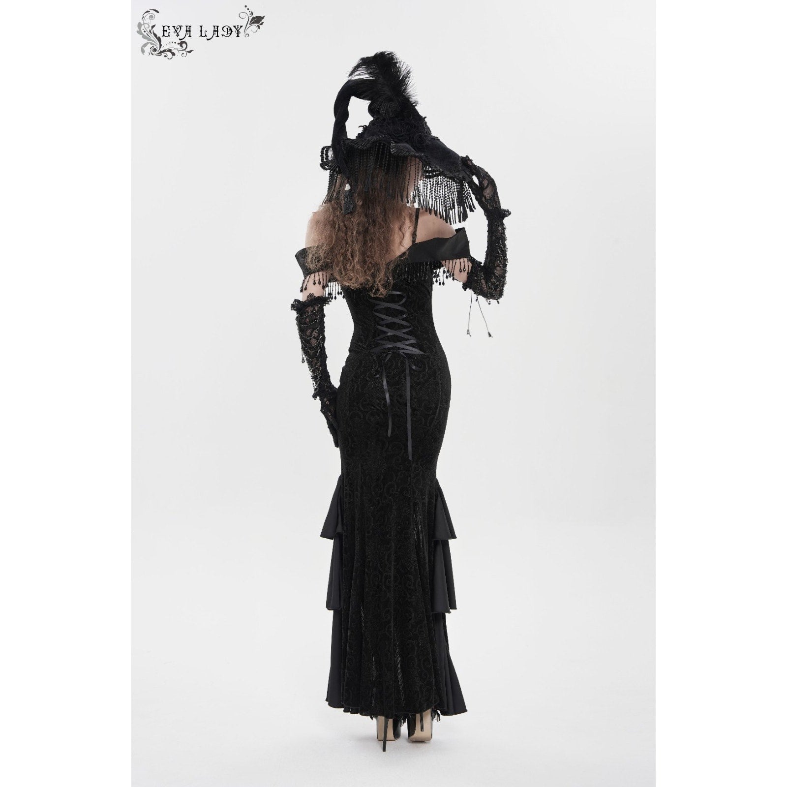 Devil Fashion Gothic Victorian 'Vampire Masquerade' Black Velvet Beaded Gown