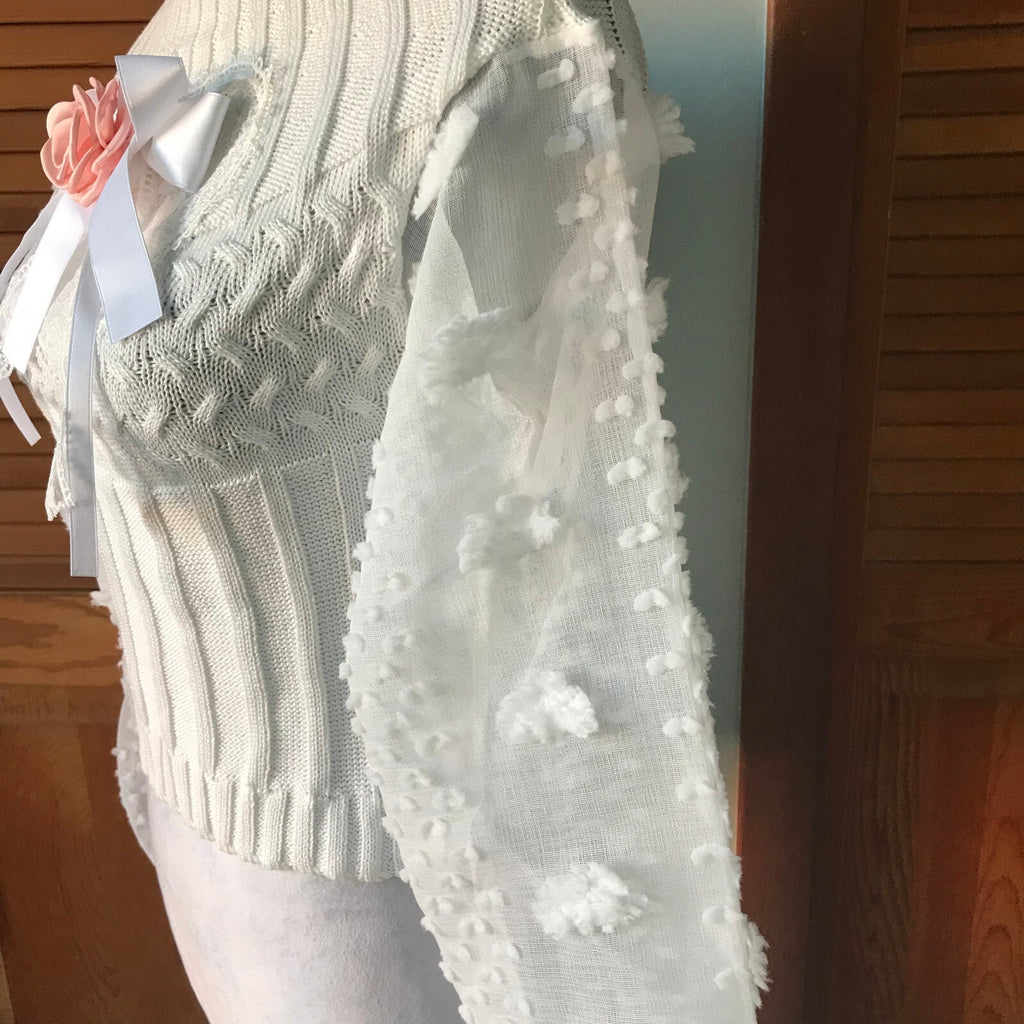 Victorian J-fashion Cottage Dolly Innocent Heart White Cropped Sweater Top S-M