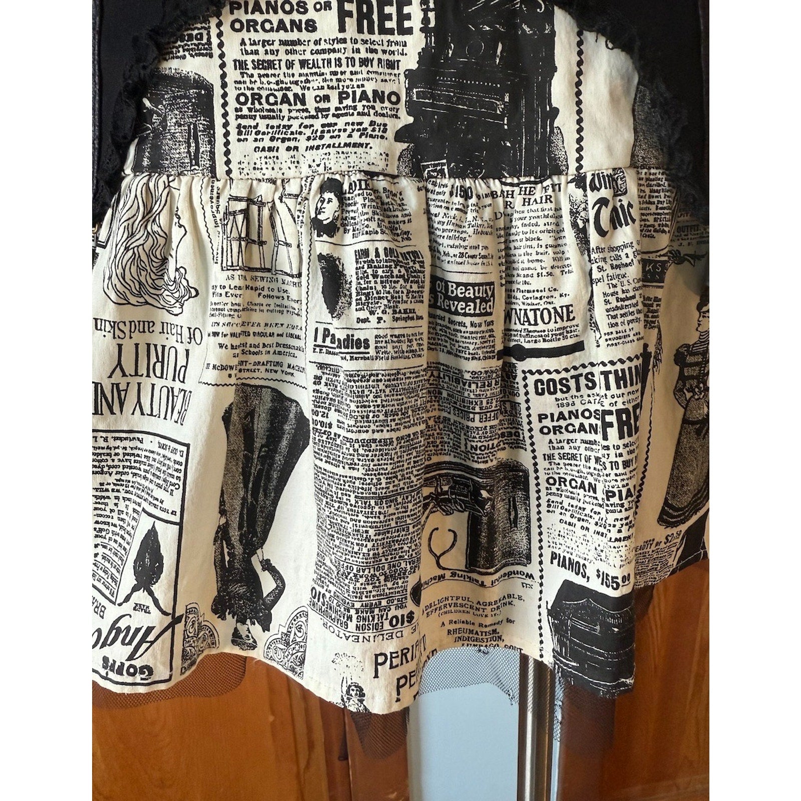 Vintage Lip Service Step in Time Goth Steampunk Victorian Newsprint Mini Skirt M