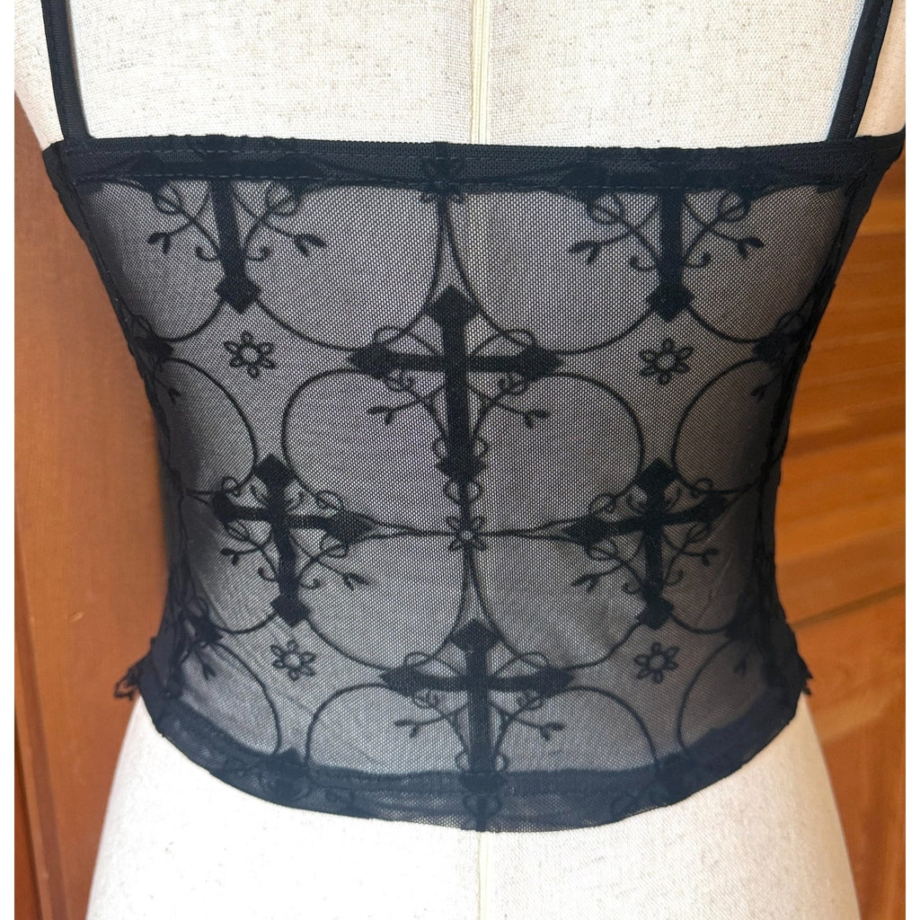 Gothic Lolita Victorian Vampire Vkei EGL Black Lace Cross & Chain Cami Top