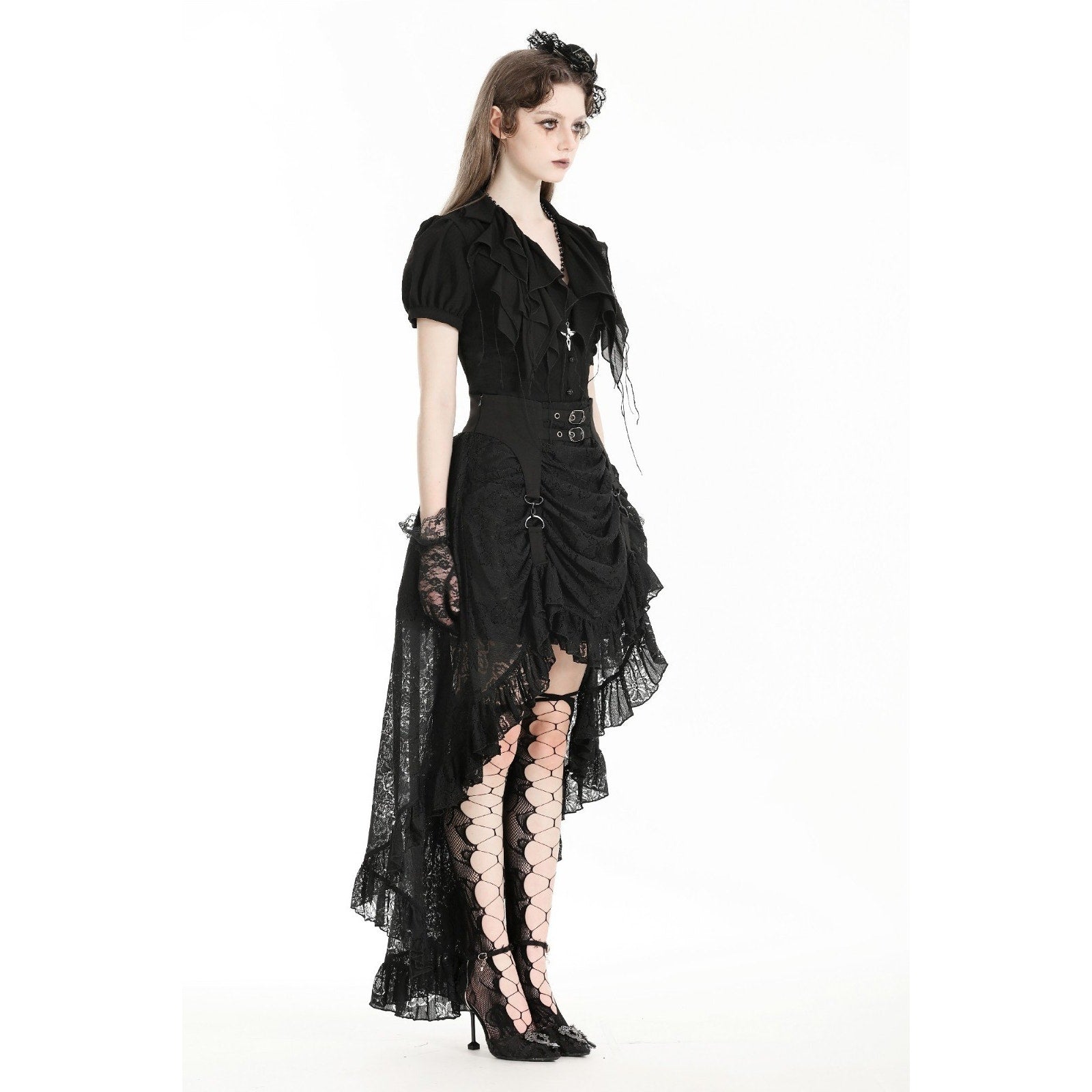 Dark in Love Gothic Victorian Vampire Vkei Black Lace Garter & Buckle Skirt