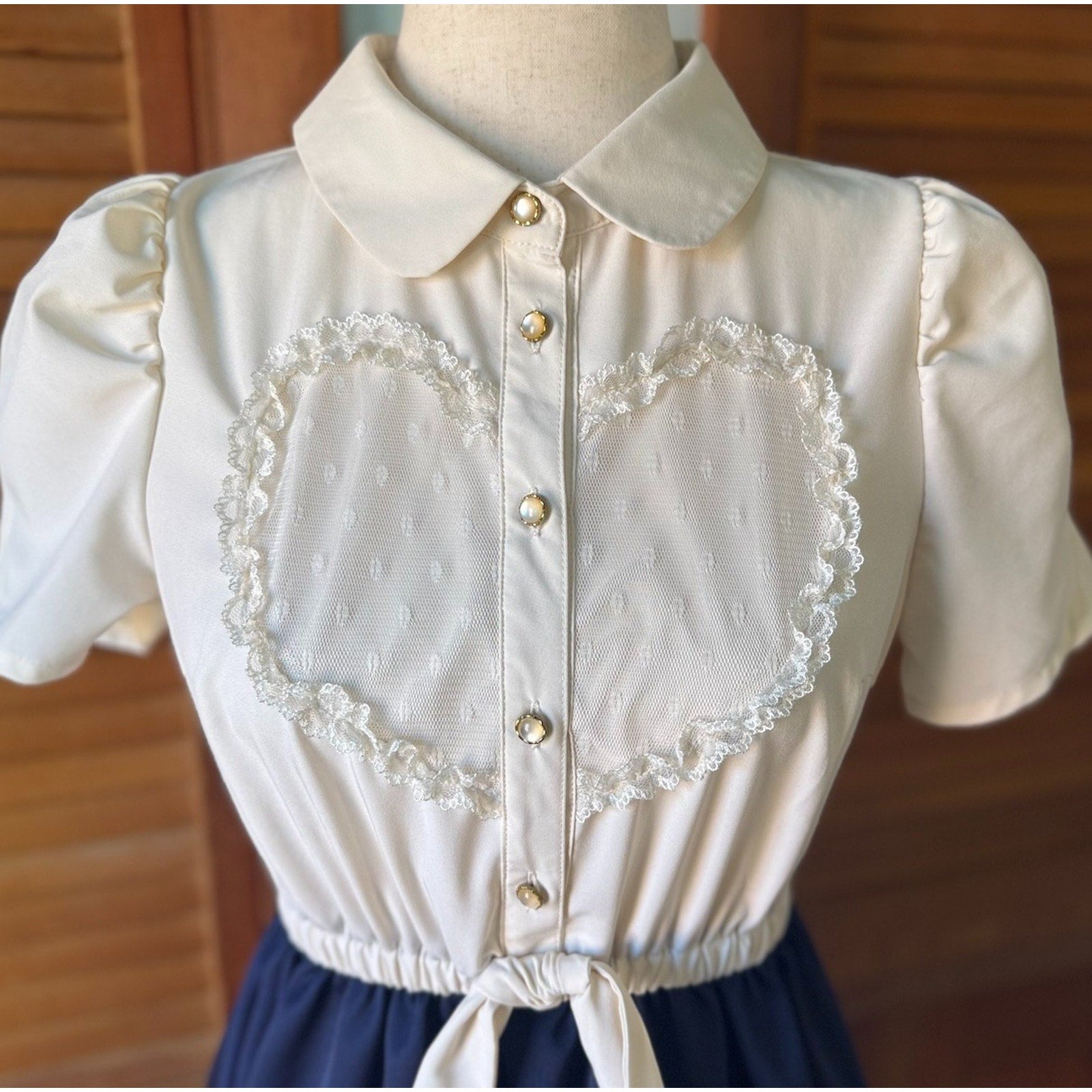 Liz Lisa Penderie Lolita Jirai Gyaru Dollcore White & Blue Heart Tie Dress S