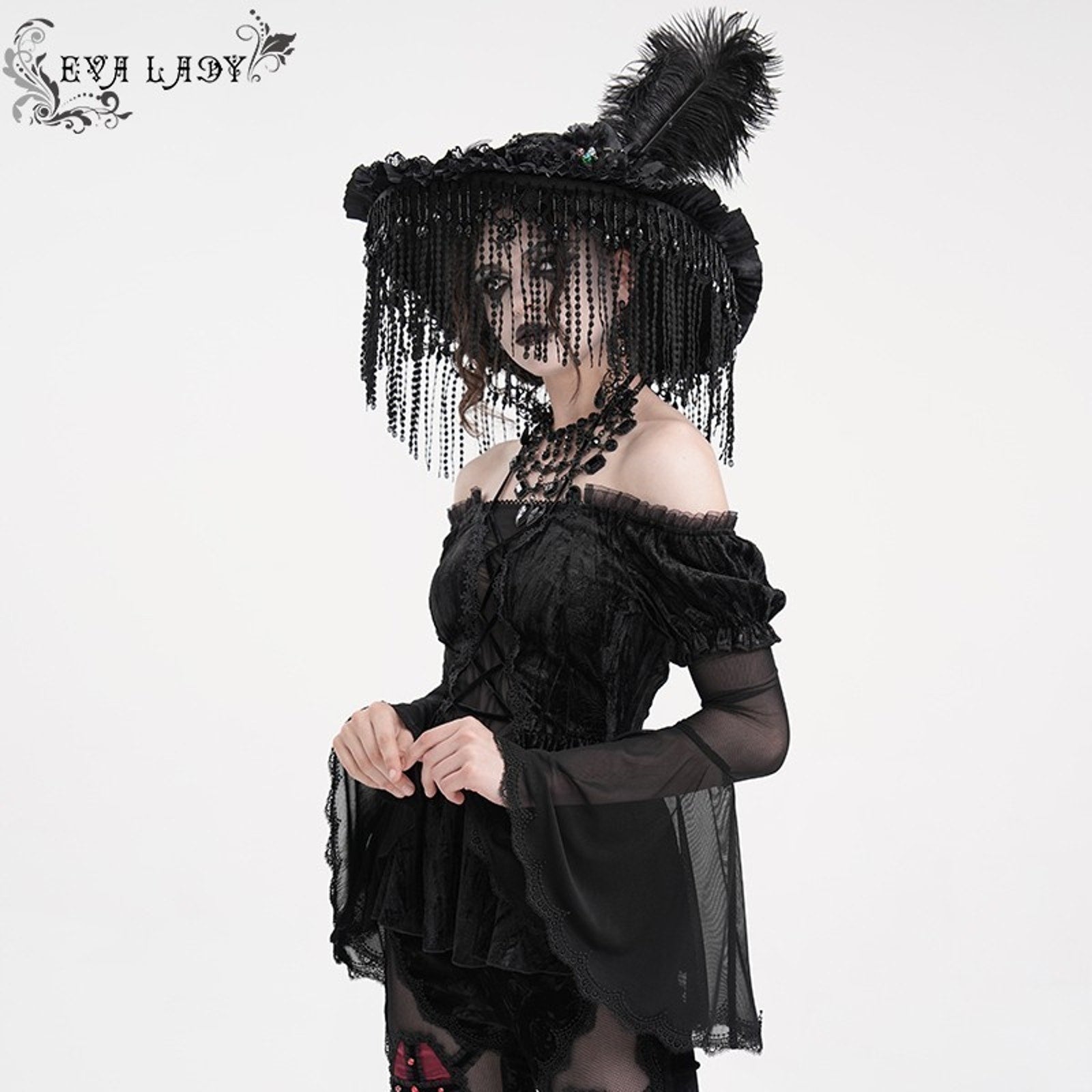 Devil Fashion Gothic Victorian Vampire Black Velvet Rose Princess Peplum Top XS