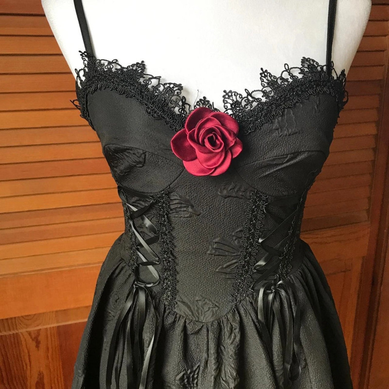 Gothic Lolita Victorian Black Textured Lace-up Panel Mini Dress S