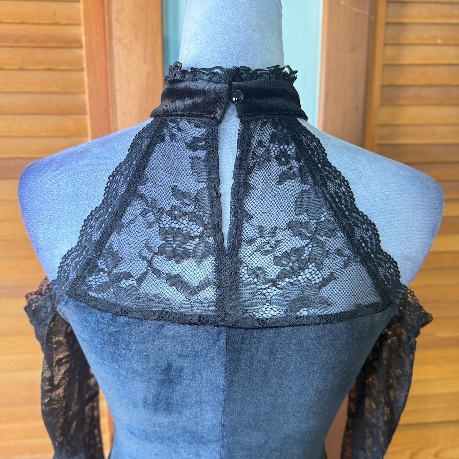 Gothic Victorian Vampire Dark Fairycore Velvet & Lace Bell Sleeve Mini Dress