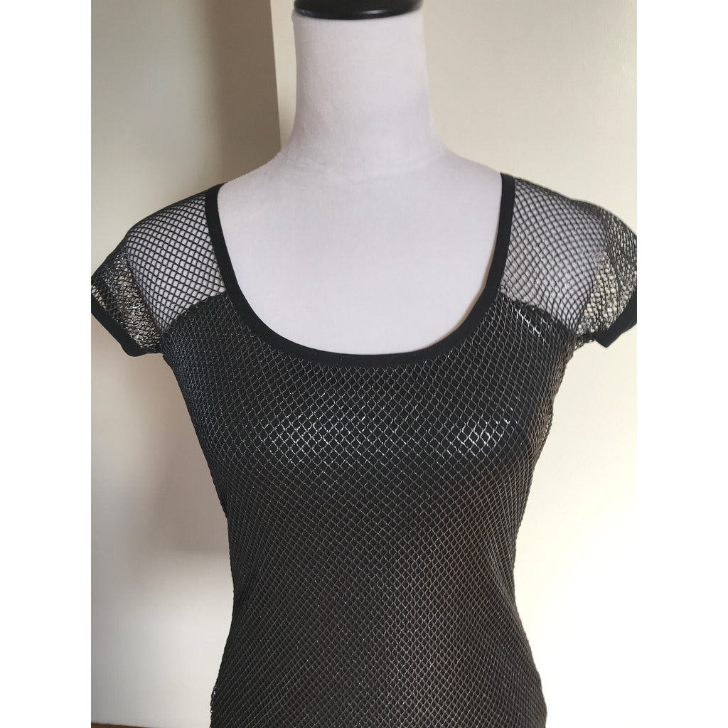 Lip Service Vintage Y2K Star F***ker Goth Punk Glam Silver Fishnet Top S