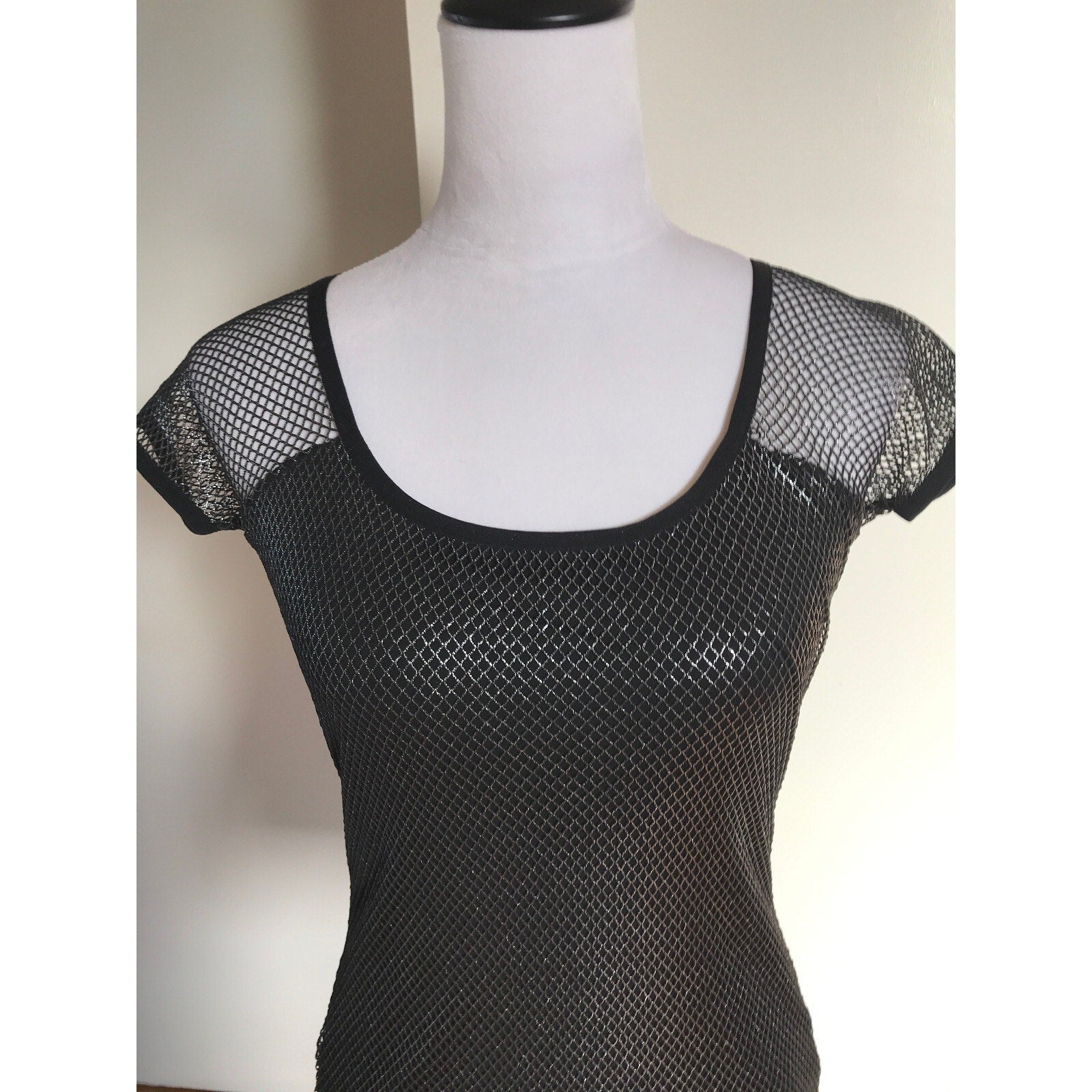 Lip Service Vintage Y2K Star F***ker Goth Punk Glam Silver Fishnet Top S