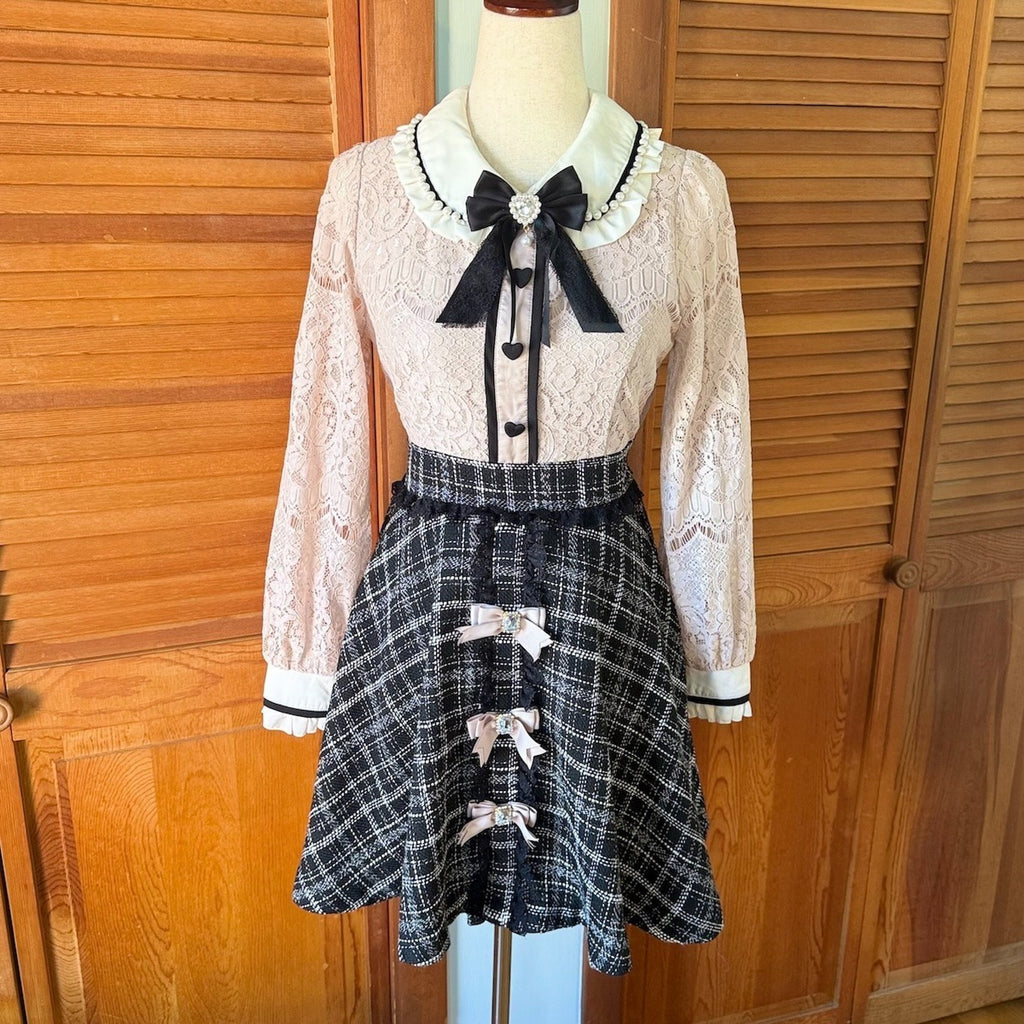 Liz Lisa J-Fashion Jirai Kei Ryosan Dysty Pink Lace & Black Tweed Dress S