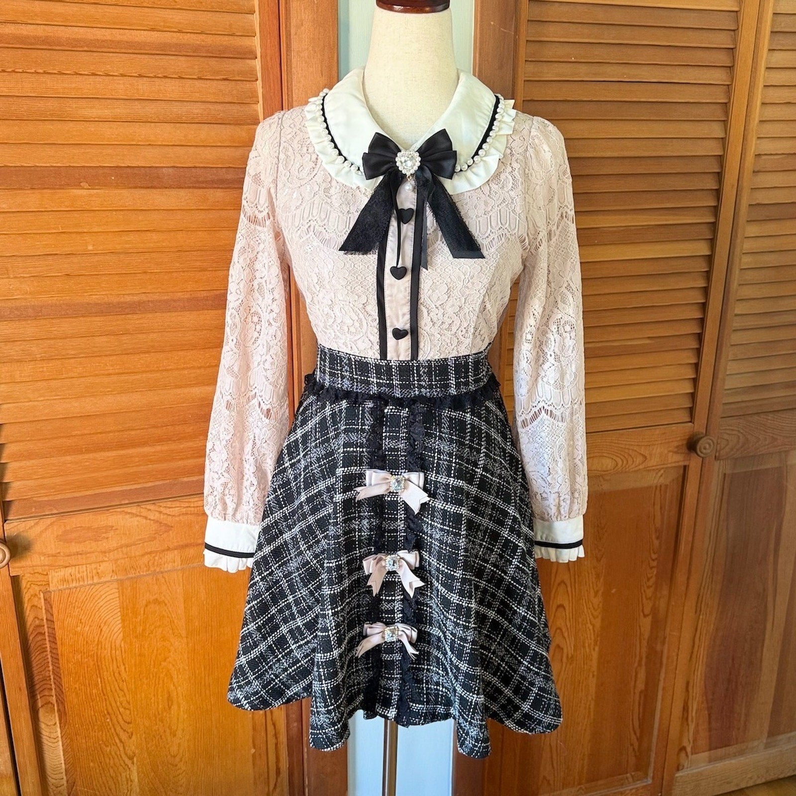 Liz Lisa J-Fashion Jirai Kei Ryosan Dysty Pink Lace & Black Tweed Dress S