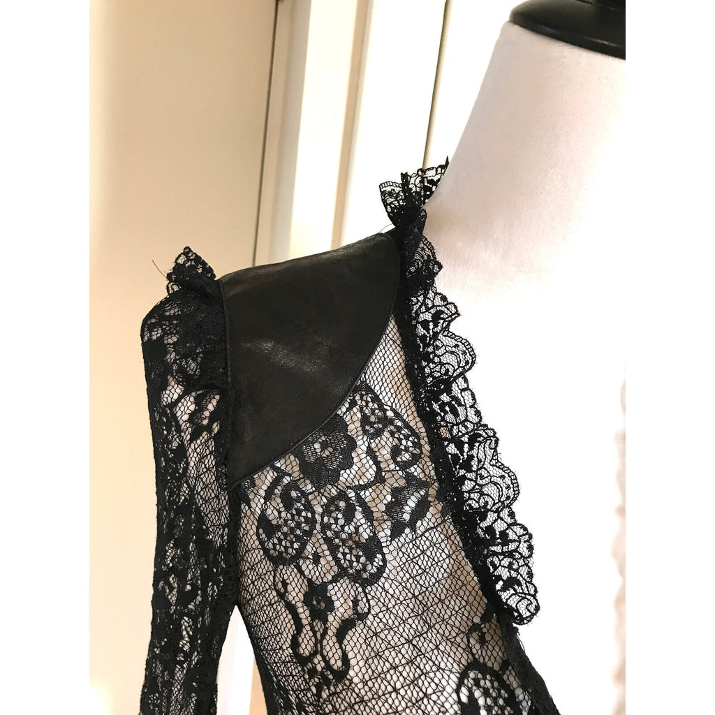Lip Service Vintage War of the Roses Gothic Victorian Black Lace Top XS
