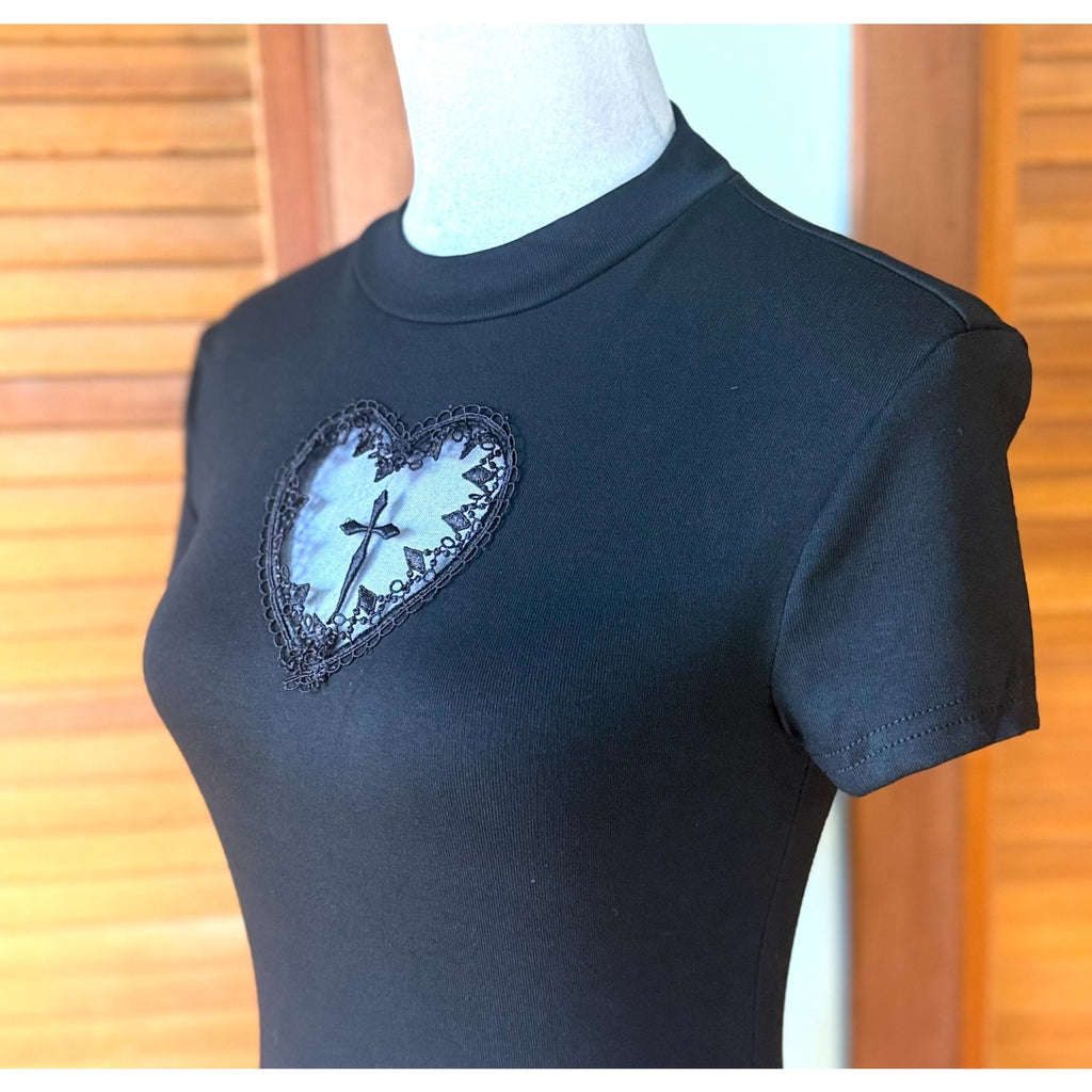 Gothic Lolita EGL Punk Victorian Heart & Cross Black Short Sleeve Tee Top