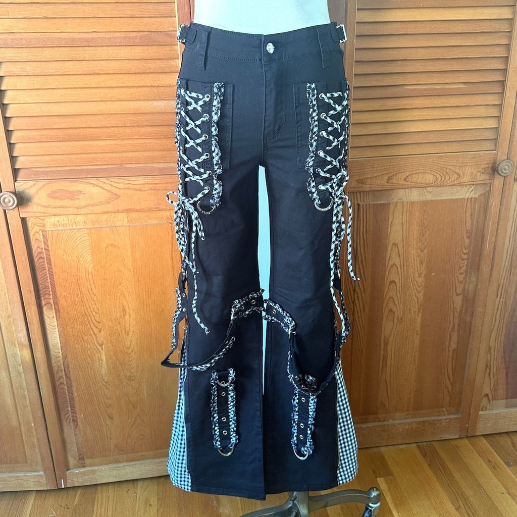 Tripp NYC Gothic Lolita EGL Punk Vkei Black White Lace Up Ruffle Pants