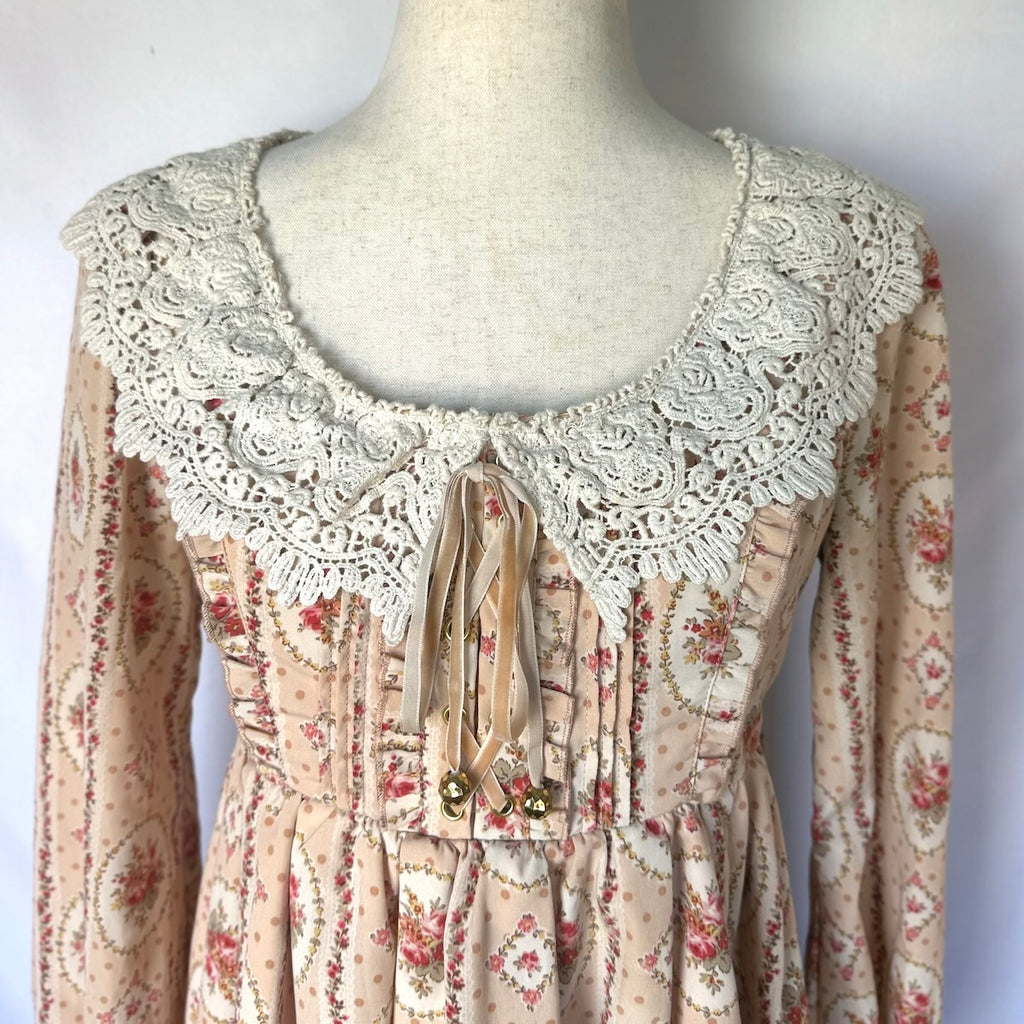 Liz Lisa J-fashion Victorian Rose Cameo Wide Lace Collar Pink Dress S-M
