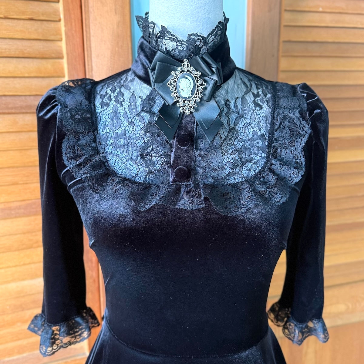 Dolls Kill Ladyhawke Black Velvet High Neck Cameo Dress