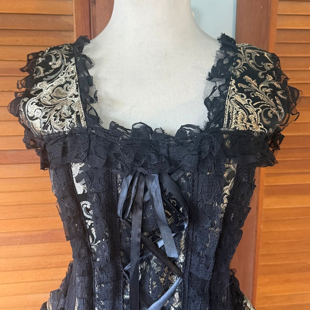 Burleska Gothic Victorian Renaissance Cabaret Golden Brocade Lace Corset Dress