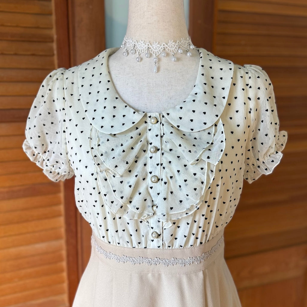 J-fashion Prime Pattern Dollcore Jirai Himekaji Hearts & Ruffles Dress M