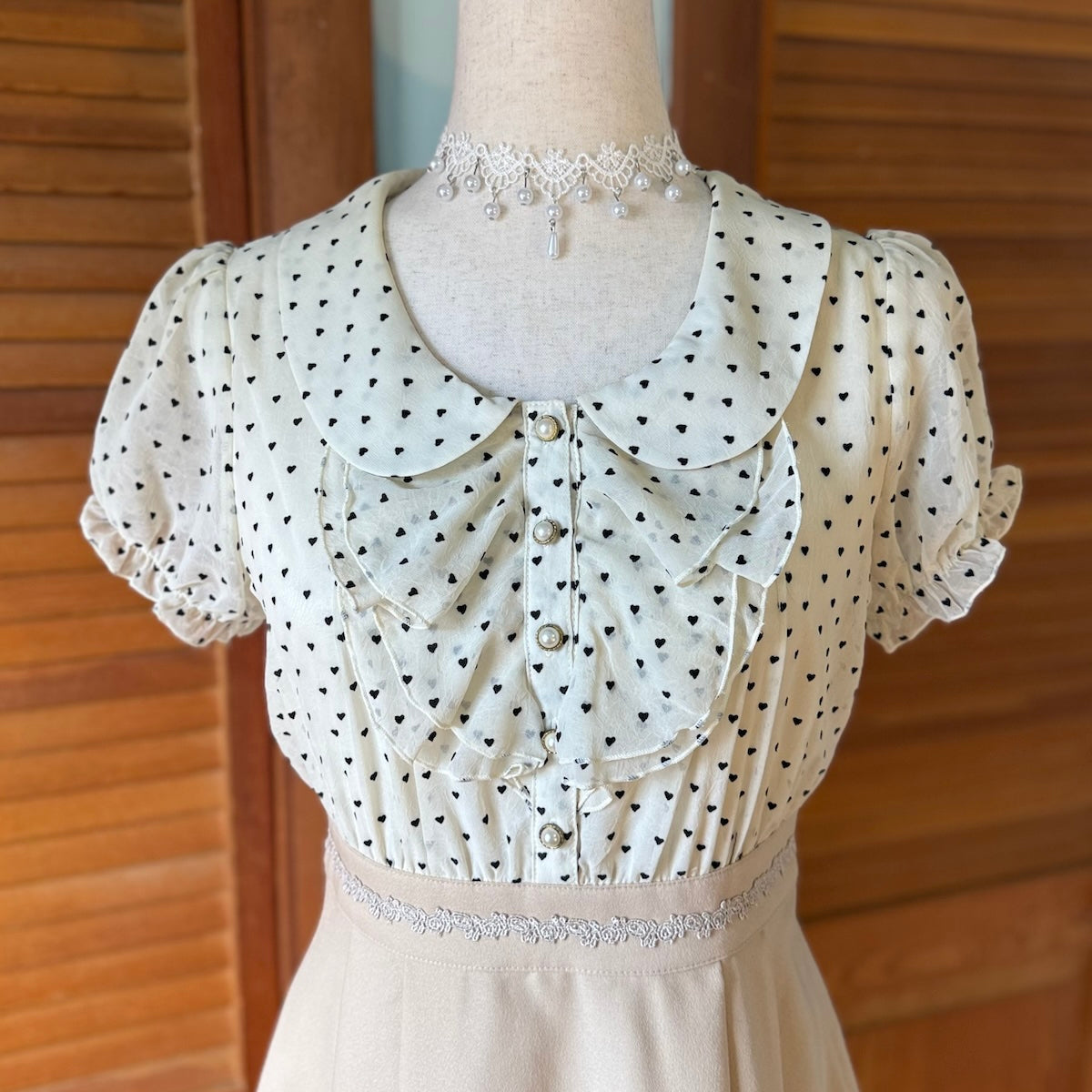 J-fashion Prime Pattern Dollcore Jirai Himekaji Hearts & Ruffles Dress M
