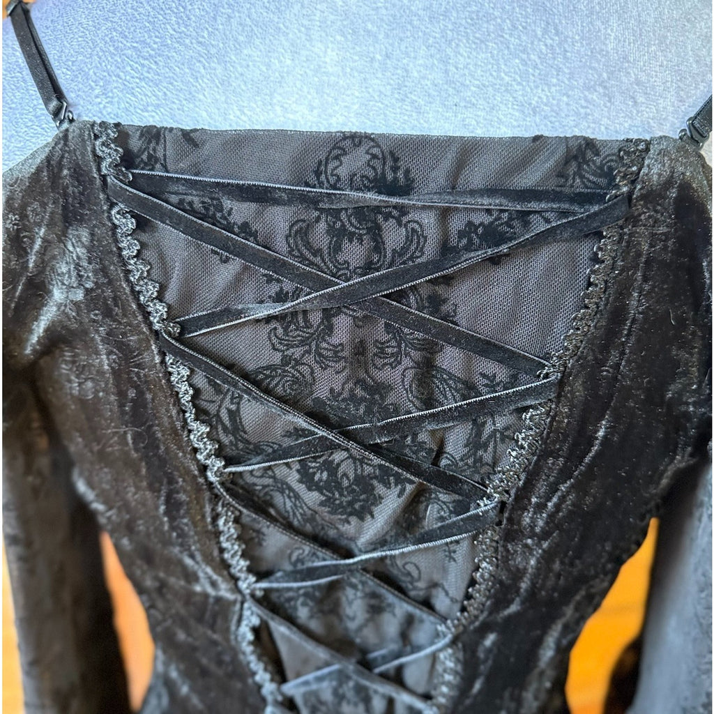 Dark In Love Gothic Victorian Dark Fairycore Black Rose Fairy Lace Mini Dress S