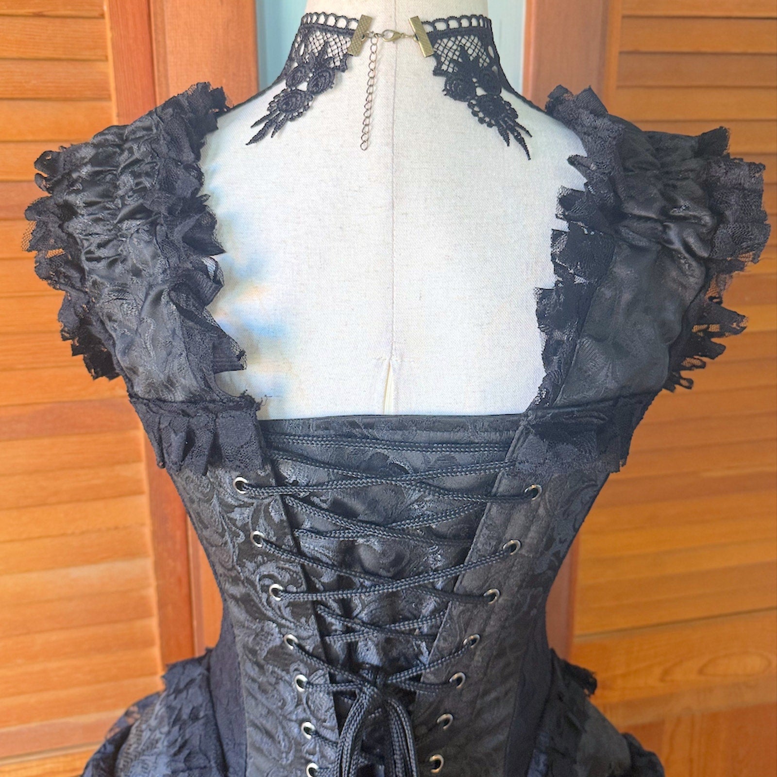 Burleska Gothic Victorian Renaissance Black King Brocade Lace Corset Dress