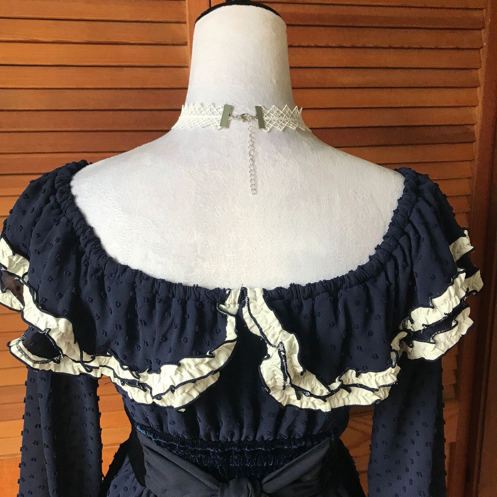 Liz Lisa Style Blue & White Lolita Kawaii Ruffle & Bows Dress w/ Choker S