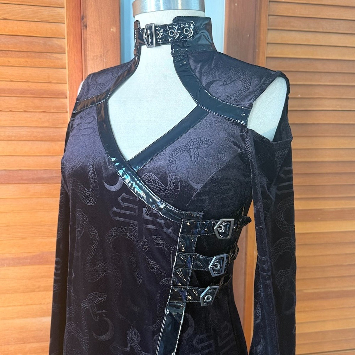 Killstar Goth Punk Witchcore Wiccan Black Snake Velvet Vinyl Trim Dress XS