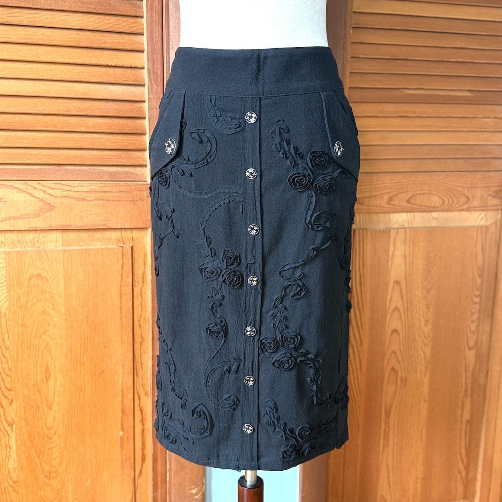 Vintage Lip Service Blacklist Gothic Victorian Swirl Rose Knee Fishtail Skirt S