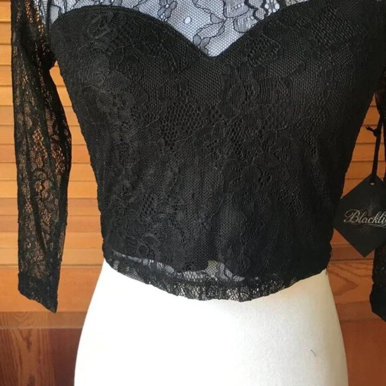 Lip Service Gothic Steampunk Victorian Black Celebration Stretch Lace 3/4 Top